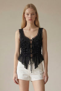 Sleeveless Front Tie Ruched Top