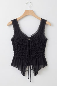 Sleeveless Front Tie Ruched Top