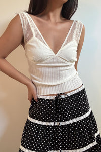 Contrast Sheer Lace Ribbed Bodice Top