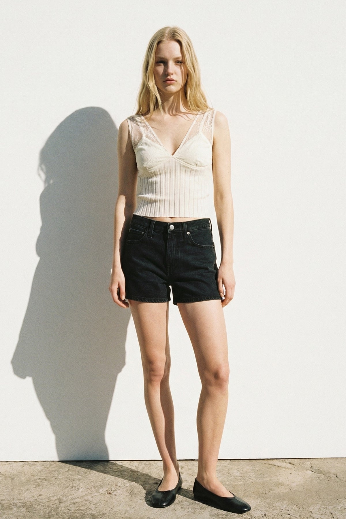 Contrast Sheer Lace Ribbed Bodice Top