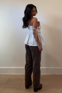 Shirred Lace Trim Tie Front Top