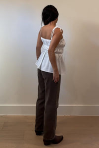 Shirred Lace Trim Tie Front Top