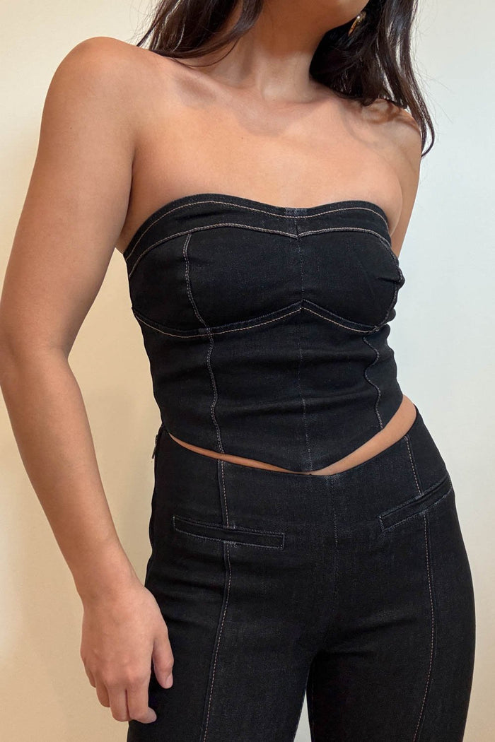 Denim Strapless Bustier Top