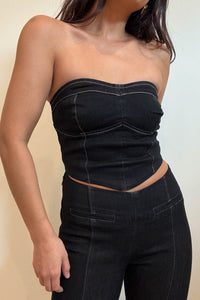Denim Strapless Bustier Top