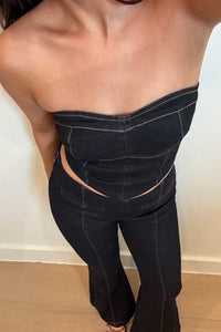 Denim Strapless Bustier Top