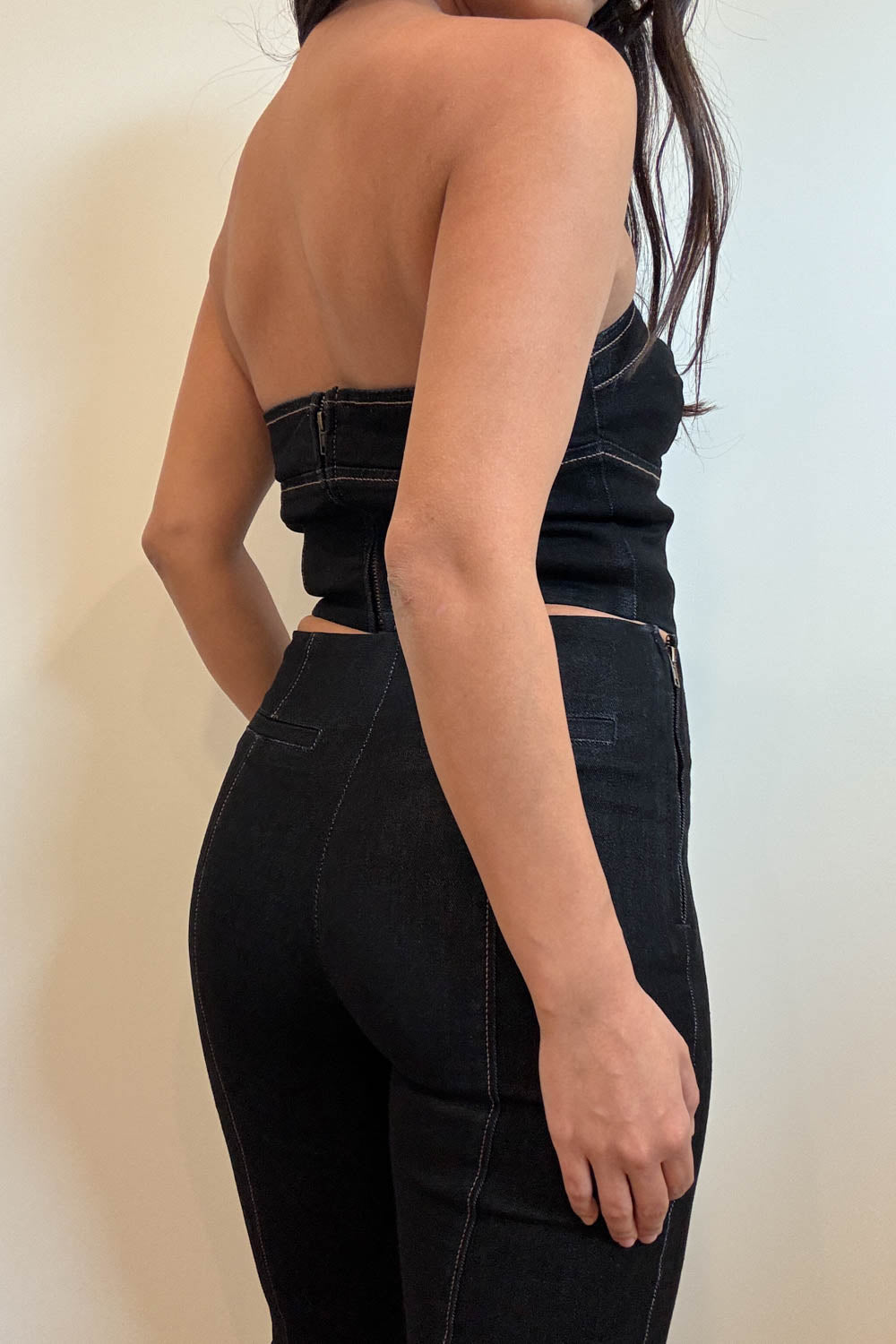 Denim Strapless Bustier Top