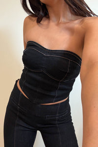 Denim Strapless Bustier Top