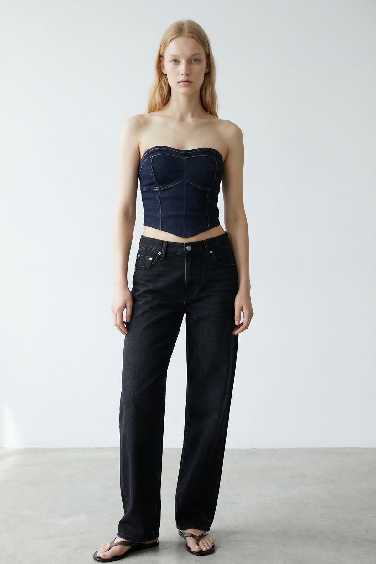 Denim Strapless Bustier Top