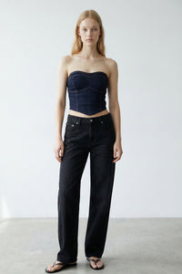 Denim Strapless Bustier Top