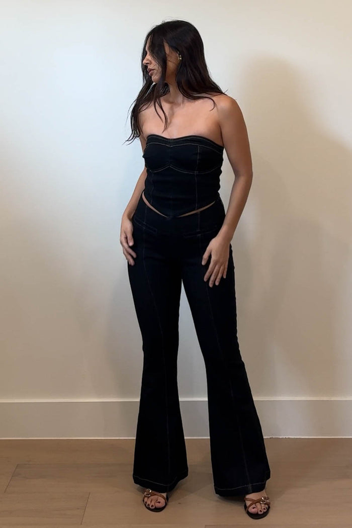 Denim V-Waist Wide Leg Trouser