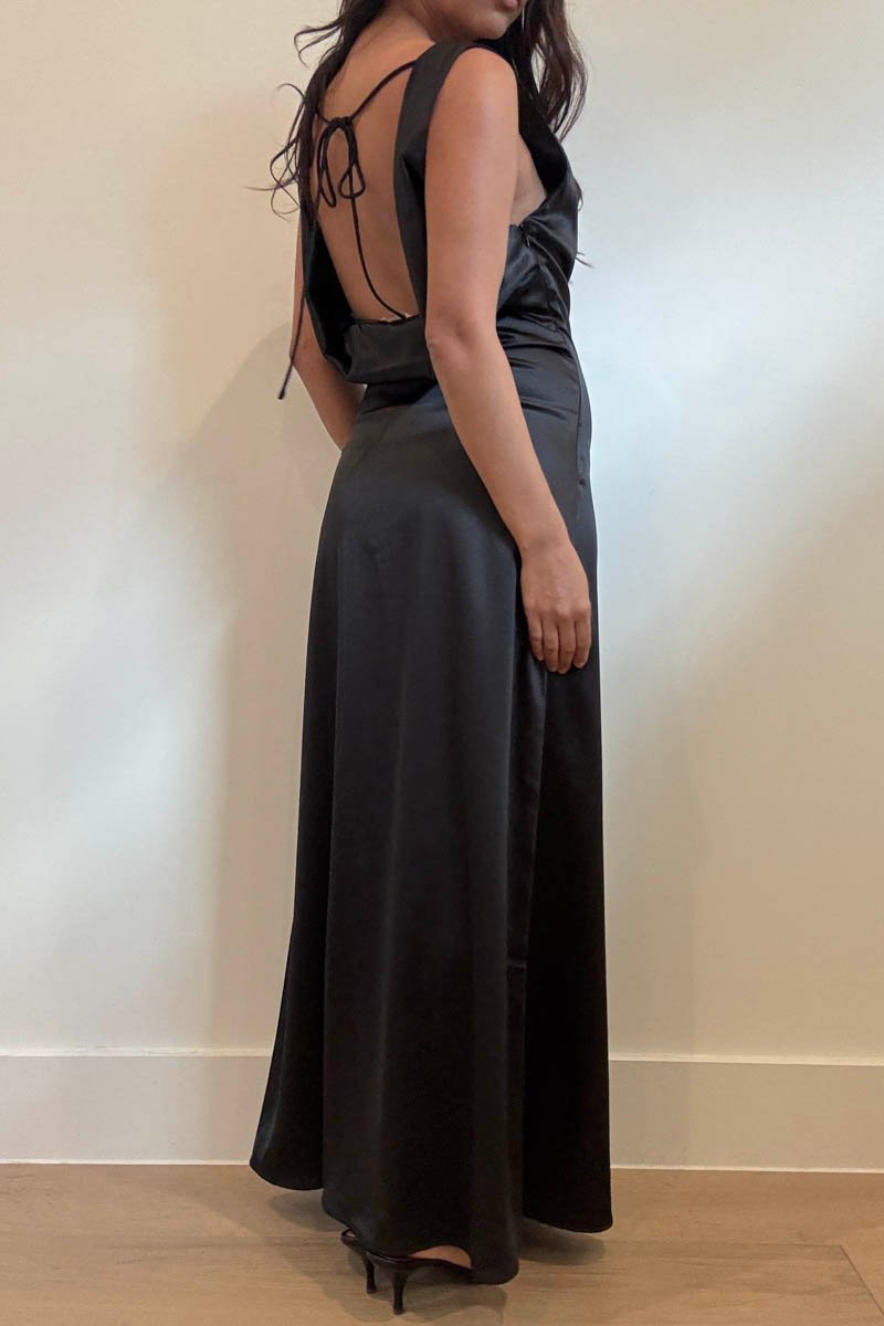 Satin Cowl Neck Maxi Flare Dress