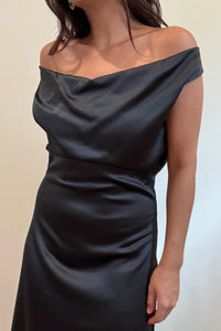 Satin Cowl Neck Maxi Flare Dress