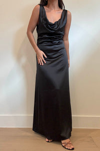 Satin Cowl Neck Maxi Flare Dress