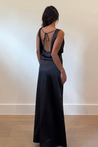 Satin Cowl Neck Maxi Flare Dress