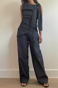 Wide Leg Pleated Cotton Pants
