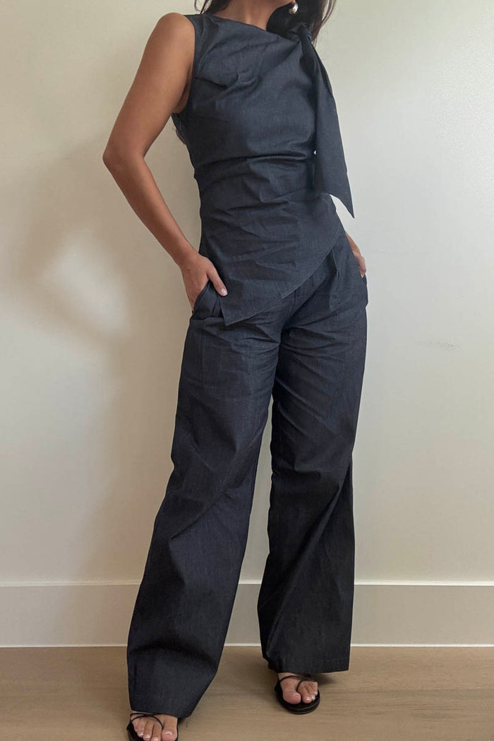 Wide Leg Pleated Cotton Pants
