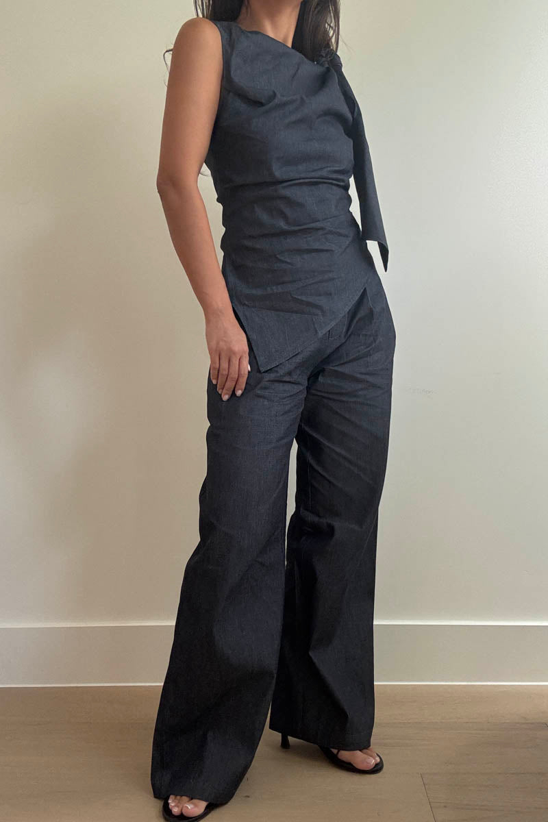 Wide Leg Pleated Cotton Pants