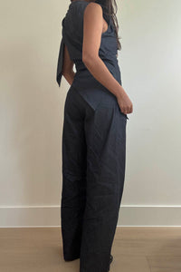 Wide Leg Pleated Cotton Pants
