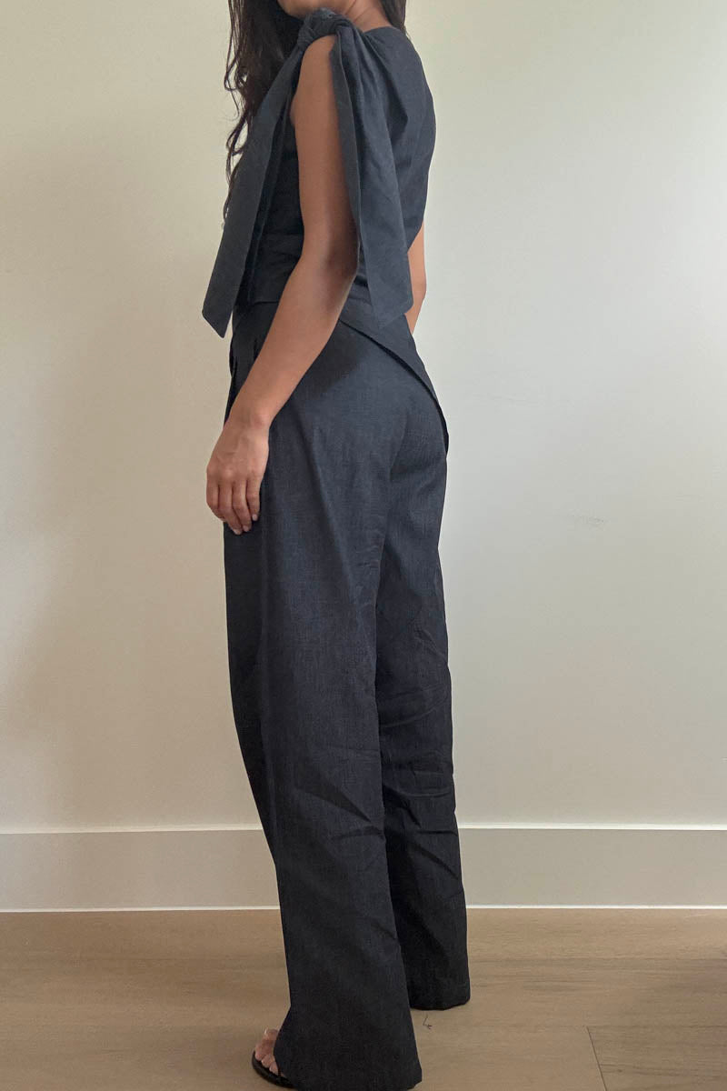 Wide Leg Pleated Cotton Pants