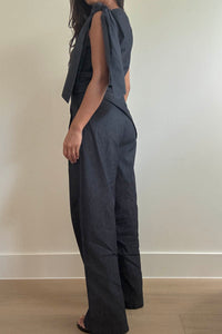 Wide Leg Pleated Cotton Pants