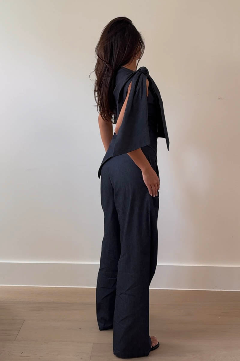 Wide Leg Pleated Cotton Pants