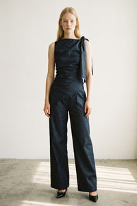 Wide Leg Pleated Cotton Pants