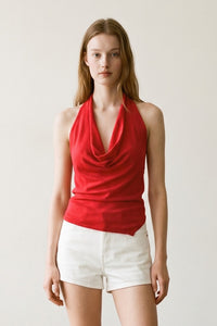 Draped Knit Asymmetric Hem Top