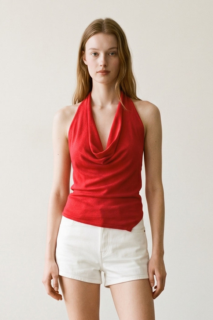 Draped Knit Asymmetric Hem Top