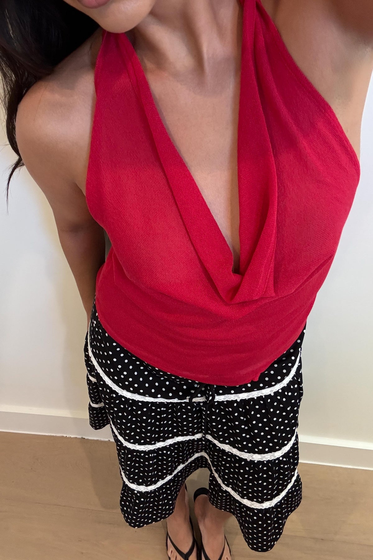 Draped Knit Asymmetric Hem Top