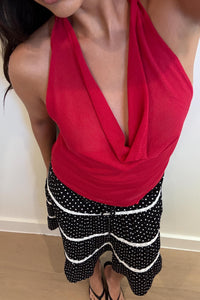 Draped Knit Asymmetric Hem Top
