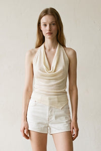Draped Knit Asymmetric Hem Top