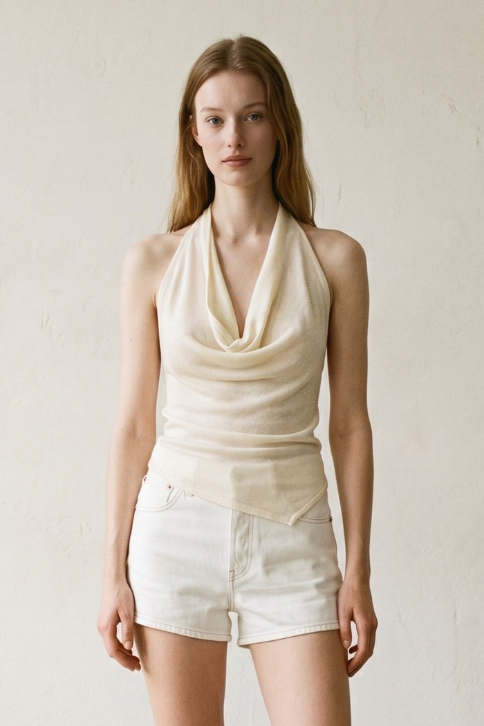 Draped Knit Asymmetric Hem Top