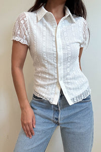 Lace Short Sleeve Button Down Top