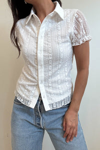 Lace Short Sleeve Button Down Top