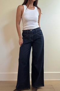 Buckle Waist Wide Leg Jean