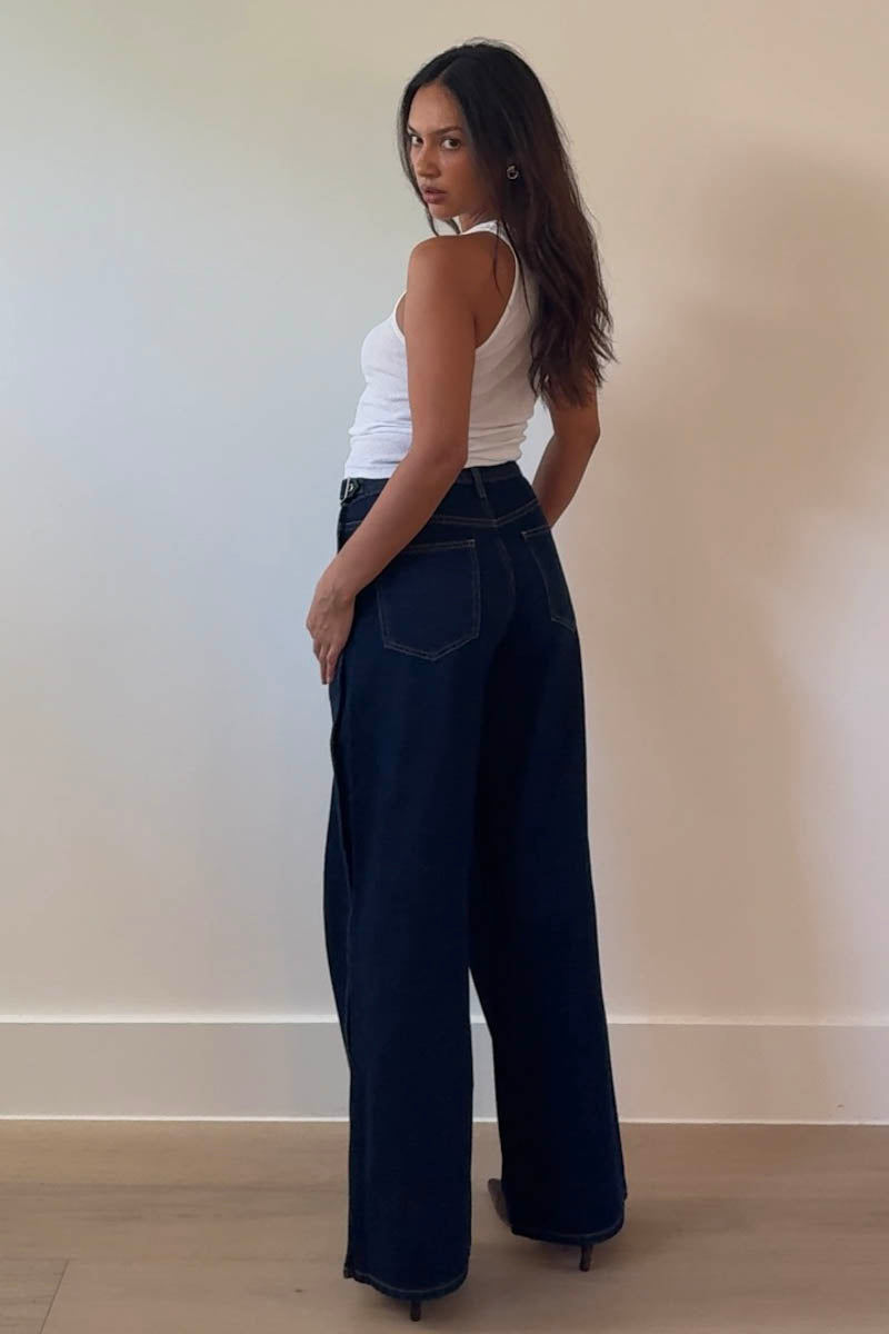 Buckle Waist Wide Leg Jean