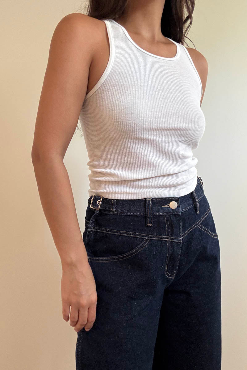 Buckle Waist Wide Leg Jean
