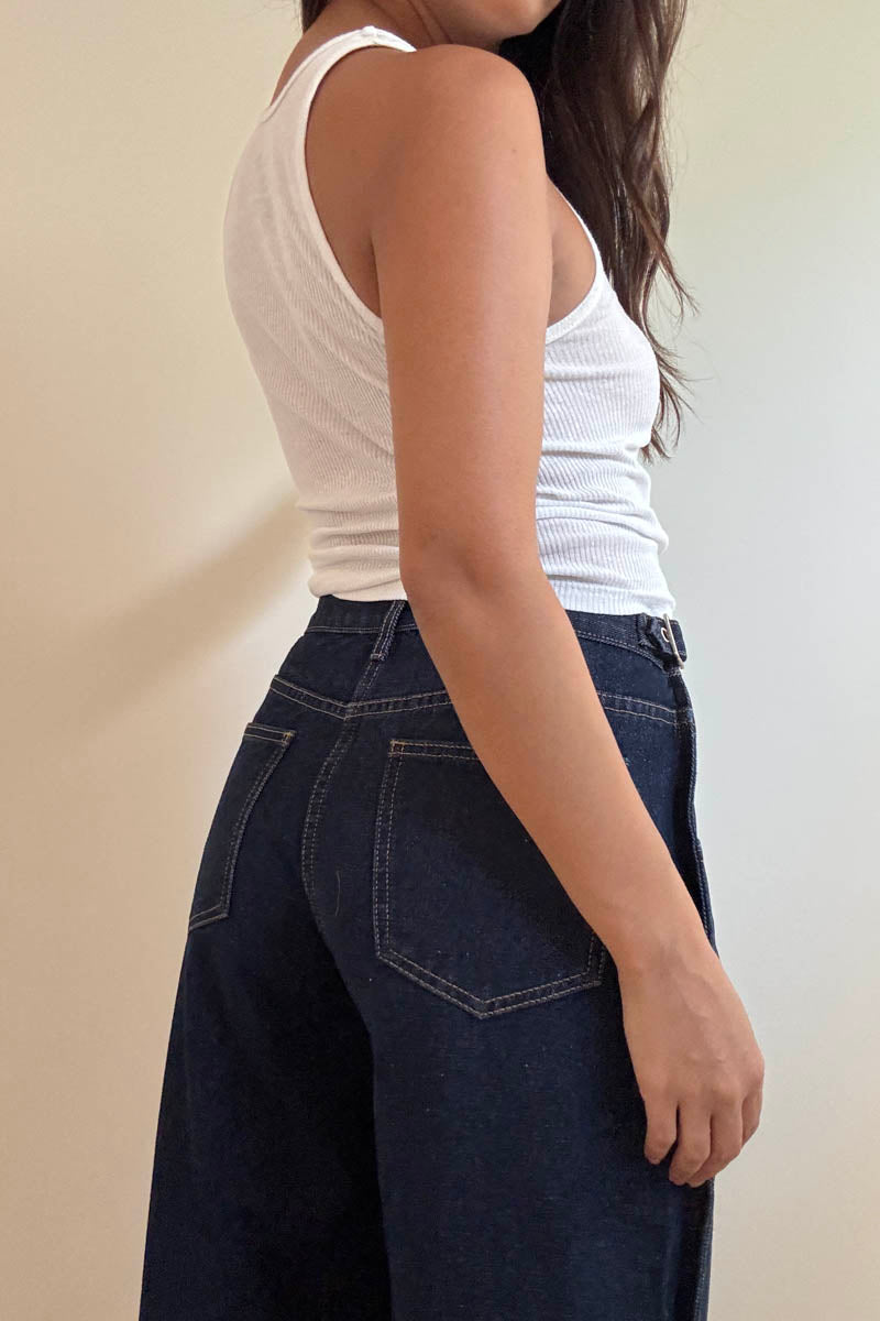 Buckle Waist Wide Leg Jean