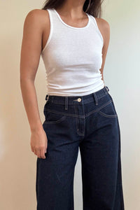 Buckle Waist Wide Leg Jean