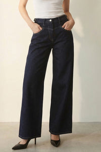Buckle Waist Wide Leg Jean