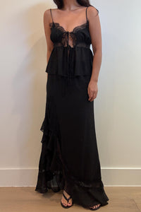 Lace Trim Tie Top And Split Maxi Skirt Set