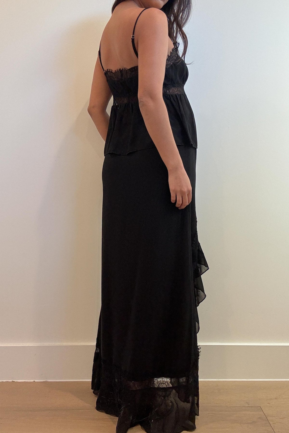 Lace Trim Tie Top And Split Maxi Skirt Set