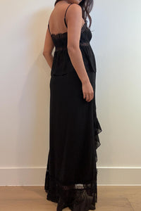 Lace Trim Tie Top And Split Maxi Skirt Set