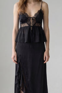 Lace Trim Tie Top And Split Maxi Skirt Set