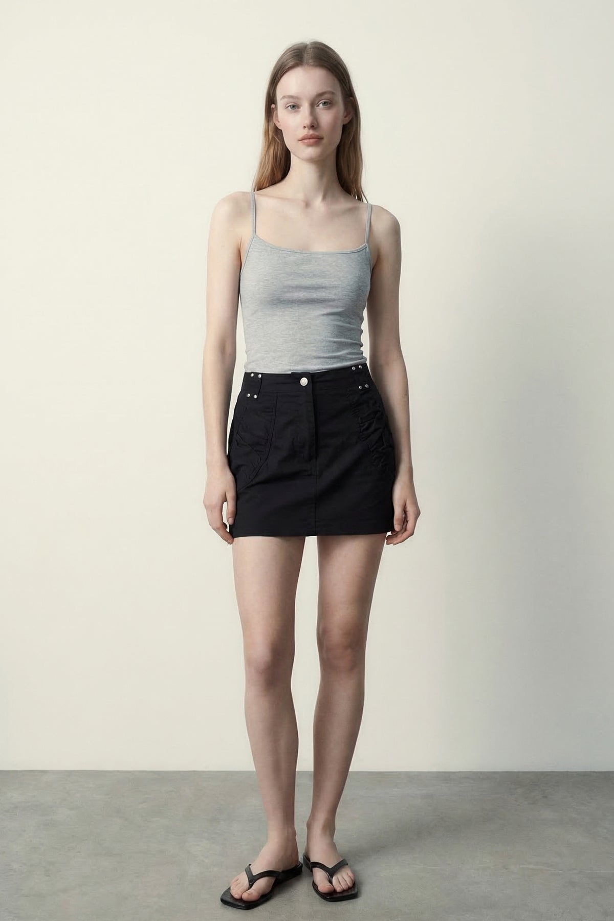 Front Gathered Pocket Detail Mini Skirt
