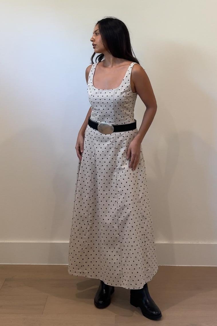 Polka Dot Printed Linen Maxi Dress