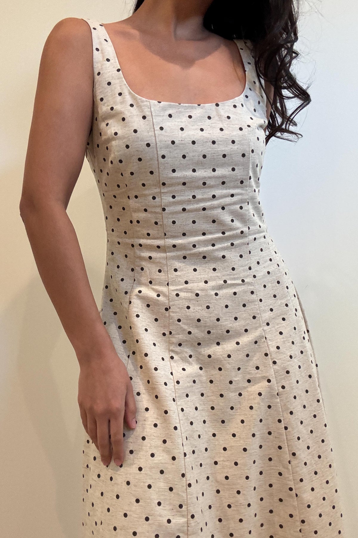 Polka Dot Printed Linen Maxi Dress