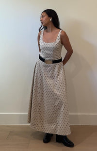 Polka Dot Printed Linen Maxi Dress