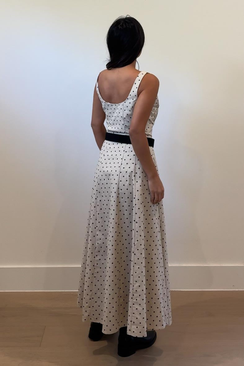 Polka Dot Printed Linen Maxi Dress