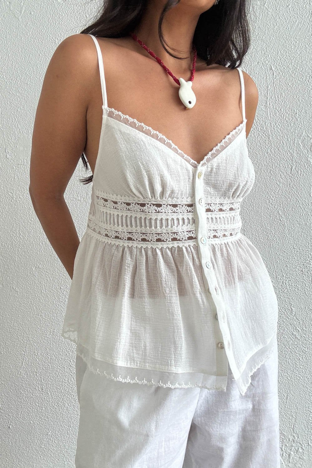 Cotton Tonal Lace Detail Cami